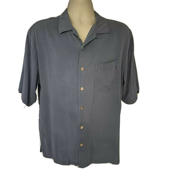 Montego Blue Silk Embroidered Button Up Camp Shirt Large Pocket Island Paradise - Picture 6 of 10
